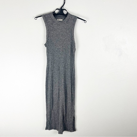 Madewell Dresses & Skirts - MADEWELL Gray Textured Wool Blend Mock Neck Side Splits Midi Dress, Size Medium